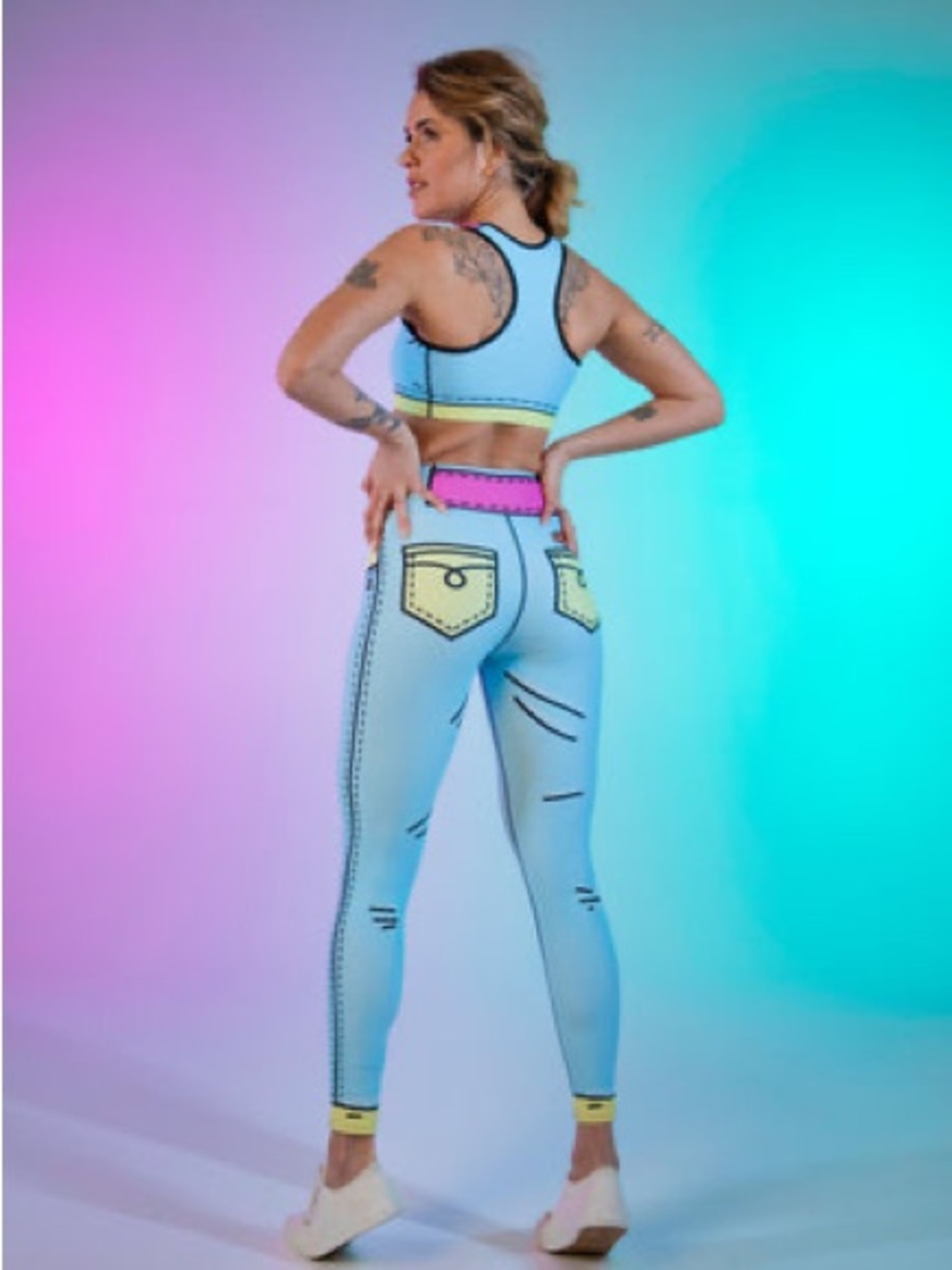 FIERCEPULSE Graphic Light Blue Sports Bra - Cartoon Print size XS